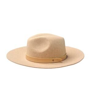 NWT Saks Fifth Ave 100% Felted Wool Fedora Hat Leather Band Oat Color
